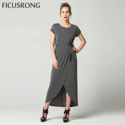 Elegant Women O-neck Short Sleeve Dresses Tunic Summer Beach Sun Casual Femme Vestidos Lady Clothing Dress FICUSRONG