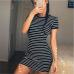 Enough Stock Summer Round Neck Short-sleeved Dress Black And White Striped Dresses Casual Elegant Sheath Slim Dress Dropshipping