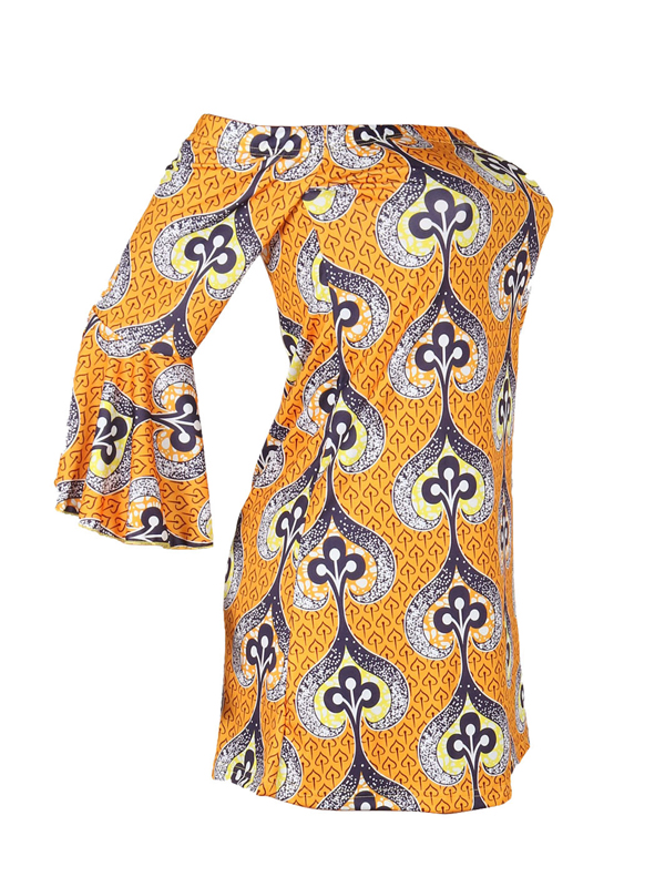 Ethnic Style Dew Shoulder Printed Polyester Mini Dress