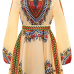 Ethnic Style Round Neck Long Sleeves Totem Printed White Polyester Mini Dress Ethnic Style Round Neck Long Sleeves Totem Printed White Polyester Mini Dress