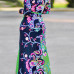 Euramerican V Neck Long Sleeves Floral Print Cotton Floor length Dress Euramerican V Neck Long Sleeves Floral Print Cotton Floor length Dress