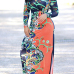 Euramerican V Neck Long Sleeves Floral Print Orange Healthy Fabric Floor Length Dress Euramerican V Neck Long Sleeves Floral Print Orange Healthy Fabric Floor Length Dress