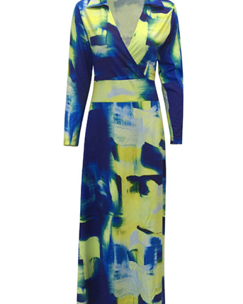 Euramerican V Neck Long Sleeves Graffiti Printing Healthy Fabric Floor length Dress Euramerican V Neck Long Sleeves Graffiti Printing Healthy Fabric Floor length Dress