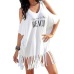 FEITONG casual 2018 ladies Party black White Summer Dress Womens Tassel Letters Print Baggy Beach Dress