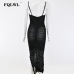 FQLWL Sexy Mesh Women Dress Summer 2018 Strapless Backless Zipper Split Draped Maxi Dress Club Party Wrap Long Dresses Vestiods