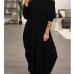 Fashion Dew Shoulder Falbala Design Black Cotton Blend Ankle Length Dress Fashion Dew Shoulder Falbala Design Black Cotton Blend Ankle Length Dress
