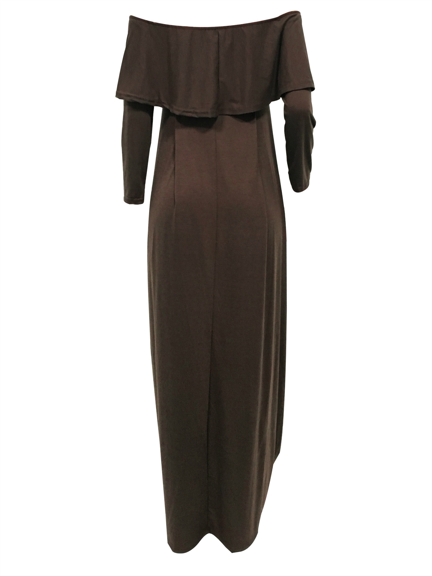 Fashion Dew Shoulder Falbala Design Grey-green Cotton Blend Ankle Length Dress