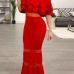 Fashion Dew Shoulder Falbala Design Red Polyester Sheath Floor length Dress Fashion Dew Shoulder Falbala Design Red Polyester Sheath Floor length Dress