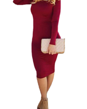 Fashion O Neck Long Sleeves Backless Red Spandex Sheath Knee Length Dress Fashion O Neck Long Sleeves Backless Red Spandex Sheath Knee Length Dress