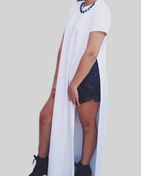 Fashion O Neck Short Sleeve Ankle Length White Cotton Dress