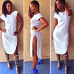 Fashion O Neck Short Sleeves Side Split White Spandex Sheath Knee Length Dress Fashion O Neck Short Sleeves Side Split White Spandex Sheath Knee Length Dress