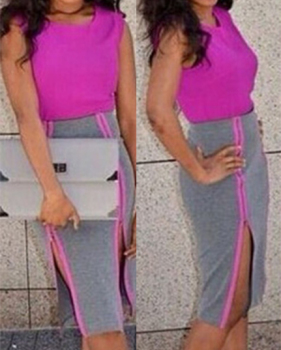 Fashion O Neck Tank Sleeveless Zipper Split Design Patchwork Rose Polyester Sheath Knee Length Dress Fashion O Neck Tank Sleeveless Zipper Split Design Patchwork Rose Polyester Sheath Knee Length Dress