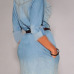 Fashion Turndown Collar Half Sleeves Single-breasted Light Blue Denim Mini Dress with Belt Fashion Turndown Collar Half Sleeves Single-breasted Light Blue Denim Mini Dress with Belt