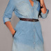 Fashion Turndown Collar Half Sleeves Single-breasted Light Blue Denim Mini Dress with Belt Fashion Turndown Collar Half Sleeves Single-breasted Light Blue Denim Mini Dress with Belt