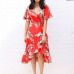 Floral Print Bohemian Beach Dress 2019 Summer Women Chiffon Dress Ruffles Casual Short Sleeve V-Neck Wrap Party Dresses Vestidos