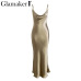 Glamaker Glod satin lace up sexy dress Women backless fashion silk long party dress Elegant club evening soft summer dress 2019