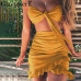 Glamaker Ruffle halter pleated women dress Sexy v nerk party beach dress summer Bow tie bodycon mini dress female dress vestidos