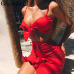 Glamaker Ruffle halter pleated women dress Sexy v nerk party beach dress summer Bow tie bodycon mini dress female dress vestidos