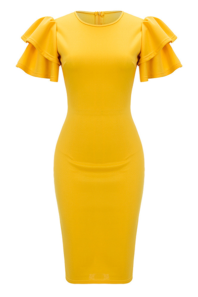 Healthy Fabric Fashion O neck Short Sleeve Sheath Knee Length Dresses