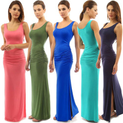 High Stretch Tank Robe Summer 2019 Elegant Women Sexy Dress O-neck Sleeveless Slim Maxi Dress Hem Split Long Dress Vestidos