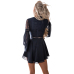 Hollow Out Chiffon Dress Sexy Women Mini Dress Criss Cross Bandage Lace Semi-sheer Plunge V-Neck Long Sleeve Dress Black/White