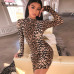 Hugcitar long sleeve high neck leopard print sexy dresses 2018 autumn winter women fahsion high waist Christmas party dresses