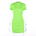 Hugcitar neon green orange solid high neck short sleeve high waist dresses 2019 summer women stretchy casual streetwear party cl