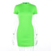 Hugcitar neon green orange solid high neck short sleeve high waist dresses 2019 summer women stretchy casual streetwear party cl