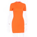 Hugcitar neon green orange solid high neck short sleeve high waist dresses 2019 summer women stretchy casual streetwear party cl