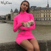 Hugcitar solid long sleeve high neck zipper high waist bodycon sexy stretchy dresses 2018 autumn winter women fashion casual set