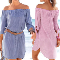 KANCOOLD Dress Women Off Shoulder Half Sleeve Striped Mini Dresses Ladies Casual Loose Party Casual Dress women 2018AUG6