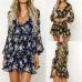 KANCOOLD Dress Womens Floral Leaf Printed Lantern Sleeve Empire Dress Ladies Summer Beach Casual Mini Dress women 2018AUG9