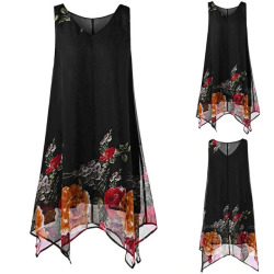 KANCOOLD dress Women Plus Size Floral Print Chiffon Dress fashion Sleeveless Irregular Hem Mini dress women 2018jul20