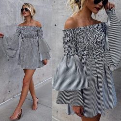 KANCOOLD dress Womens Holiday Off Shoulder Stripe Party Ladies Casual Dress Long Sleeve Bohe dress women 2018jul19