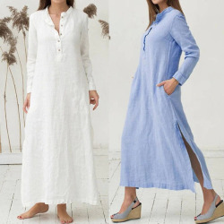 KANCOOLD dress Women's Kaftan Cotton Long Sleeve Plain Casaul Dress Oversized Maxi Long Shirt dress women 2018jul20