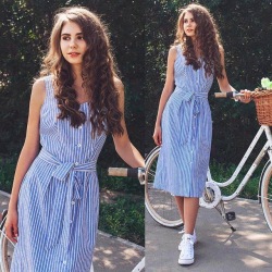 KANCOOLD dress Women's Party Blue Striped Sleeveless Dress Sexy Summer Bandage Single-Breasted dress women 2018jul20