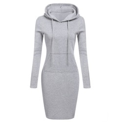 LITTHING Spring Warm Sweater Long-sleeved Dress 2019 Woman Clothing Hooded Collar Pocket Design Simple Woman Dress Z30