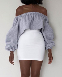 Leisure Dew Shoulder Grey Polyester Sheath Mini Dress