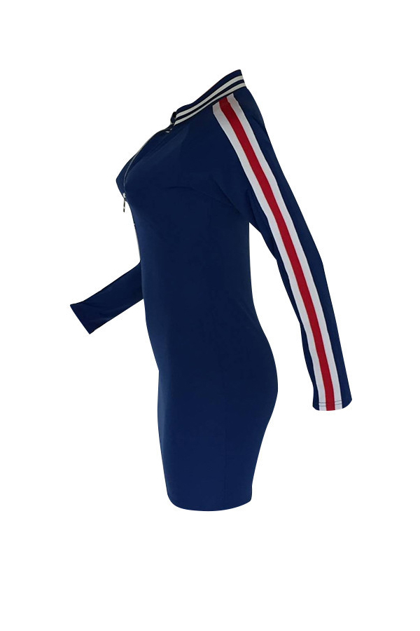 Leisure Round Neck Patchwork Black Cotton Blend Sheath Mini Dress