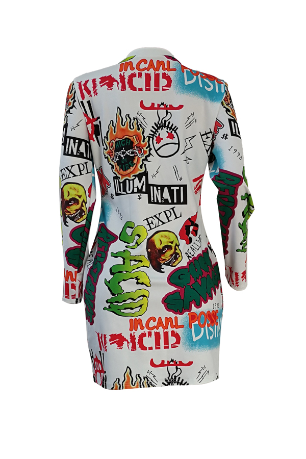 Leisure Round Neck Printed Cotton Blend Sheath Mini Dress