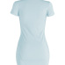 Leisure Round Neck Short Sleeves Broken Holes Skyblue Polyester Mini Dress Leisure Round Neck Short Sleeves Broken Holes Skyblue Polyester Mini Dress
