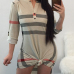 Leisure V Neck Striped Polyester Sheath Knee Length Dress