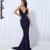 Love&Lemonade .  Elastic Sequin V Collar Exposed Back Long Dress NAVY/SILVER/PINK/BLACK/RED/Champagne LM80119