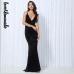 Love&Lemonade .  Elastic Sequin V Collar Exposed Back Long Dress NAVY/SILVER/PINK/BLACK/RED/Champagne LM80119