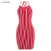 Macheda Summer Women Sexy sleeveless Back Lace Dress White And Red Striped Dresses 2018 New Casual Elegant Slim Women Dress