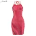 Macheda Summer Women Sexy sleeveless Back Lace Dress White And Red Striped Dresses 2018 New Casual Elegant Slim Women Dress