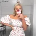 Macheda Women Dress 2018 New Summer Sexy Off Shoulder Short Sleeve Heart Print Dress Tight Style Short Party Beach Dresses