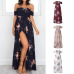 NIBESSER women Boho style long dress Off shoulder  summer beach dresses Floral print Vintage Flower maxi dress vestidos de festa