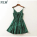 NLW Vintage Green Polka Dot Stain Dress Women 2019 Summer Sexy Strap Backless Short Dress Girl Stylish Party Dress Vestidos