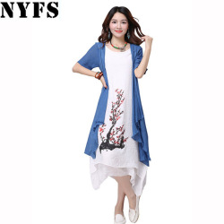 NYFS 2019 New summer dress women clothing Small fresh long dress Fake two pieces Dress loose big Size Vestidos Elbise Robe M-4XL